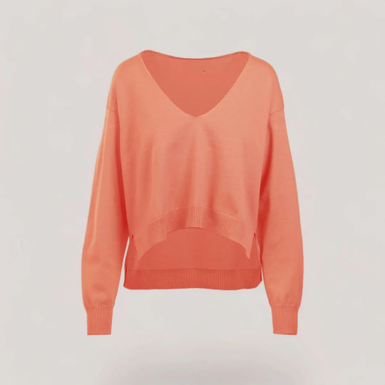 CARMEN | Boxy Cropped V-Neck Sweater | COLOR: PEACH |3D Knitted by ALLTRUEIST