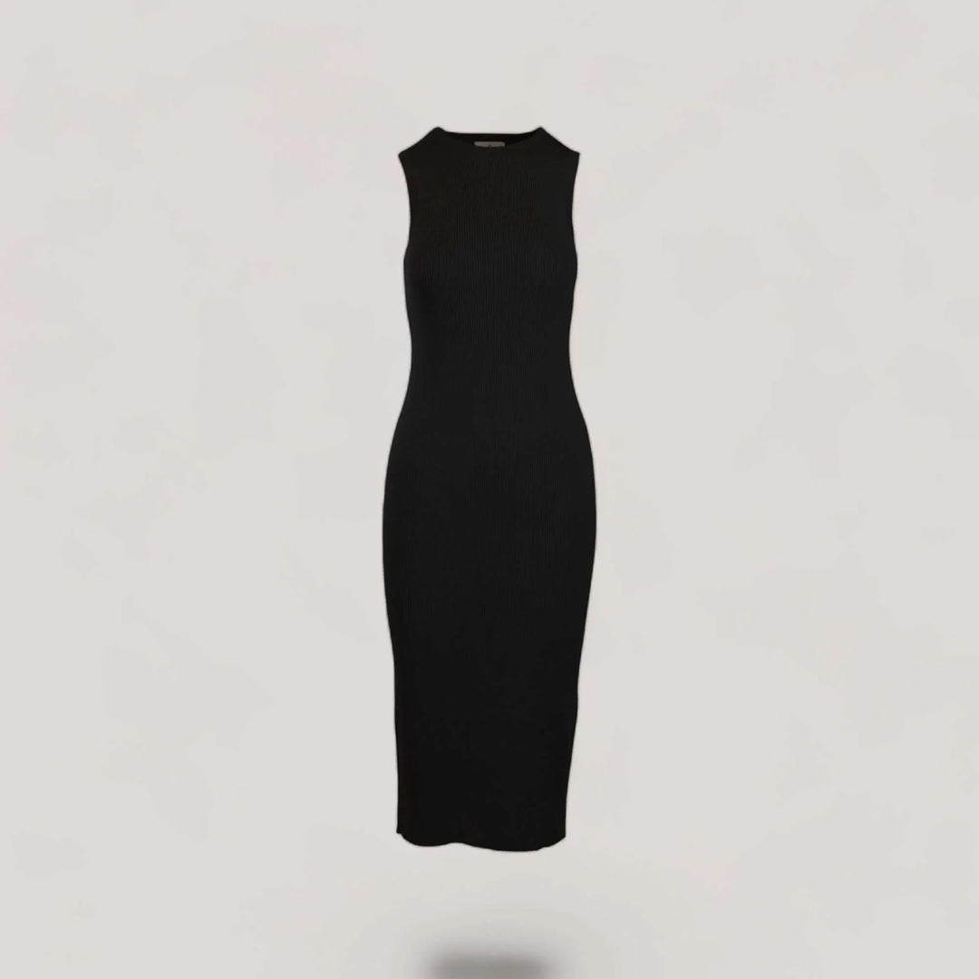 CELINE | Sleeveless Crew-Neck Rib Long Dress | COLOR: BLACK |3D Knitted by ALLTRUEIST