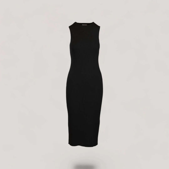 CELINE | Sleeveless Crew-Neck Rib Long Dress | COLOR: BLACK |3D Knitted by ALLTRUEIST