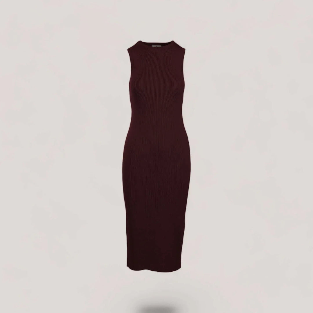 CELINE | Sleeveless Crew-Neck Rib Long Dress | COLOR: BORDEAUX, CHARCOAL, CEMENT, IVORY, MAGENTA, PEACH, PEACOCK, LIGHT BLUE, CRIMSON, WHITE, LODEN, LIGHT HEATHER GREY, NAVY, SLATE GREY, BLACK |3D Knitted by ALLTRUEIST