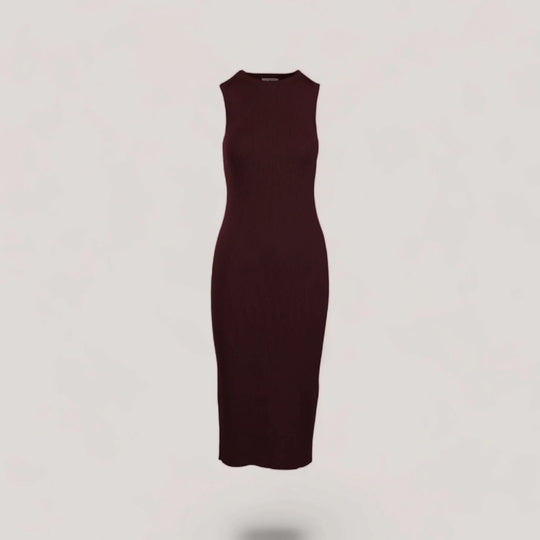 CELINE | Sleeveless Crew-Neck Rib Long Dress | COLOR: BORDEAUX, CHARCOAL, CEMENT, IVORY, MAGENTA, PEACH, PEACOCK, LIGHT BLUE, CRIMSON, WHITE, LODEN, LIGHT HEATHER GREY, NAVY, SLATE GREY, BLACK |3D Knitted by ALLTRUEIST