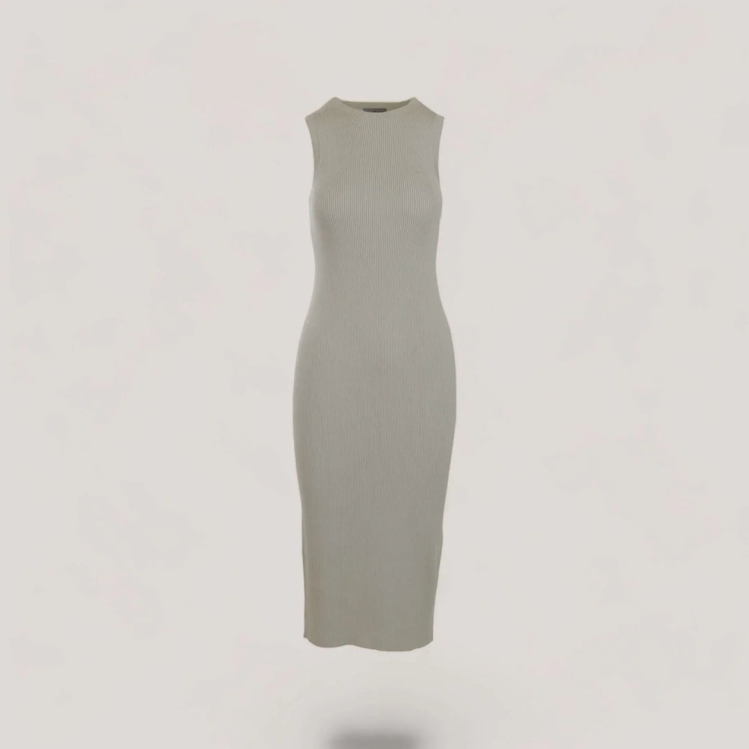 CELINE | Sleeveless Crew-Neck Rib Long Dress | COLOR: CEMENT |3D Knitted by ALLTRUEIST