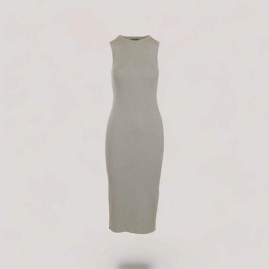 CELINE | Sleeveless Crew-Neck Rib Long Dress | COLOR: CEMENT |3D Knitted by ALLTRUEIST