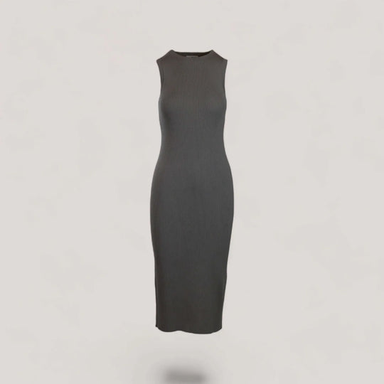 CELINE | Sleeveless Crew-Neck Rib Long Dress | COLOR: BORDEAUX, CHARCOAL, CEMENT, IVORY, MAGENTA, PEACH, PEACOCK, LIGHT BLUE, CRIMSON, WHITE, LODEN, LIGHT HEATHER GREY, NAVY, SLATE GREY, BLACK |3D Knitted by ALLTRUEIST
