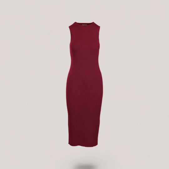CELINE | Sleeveless Crew-Neck Rib Long Dress | COLOR: CRIMSON |3D Knitted by ALLTRUEIST