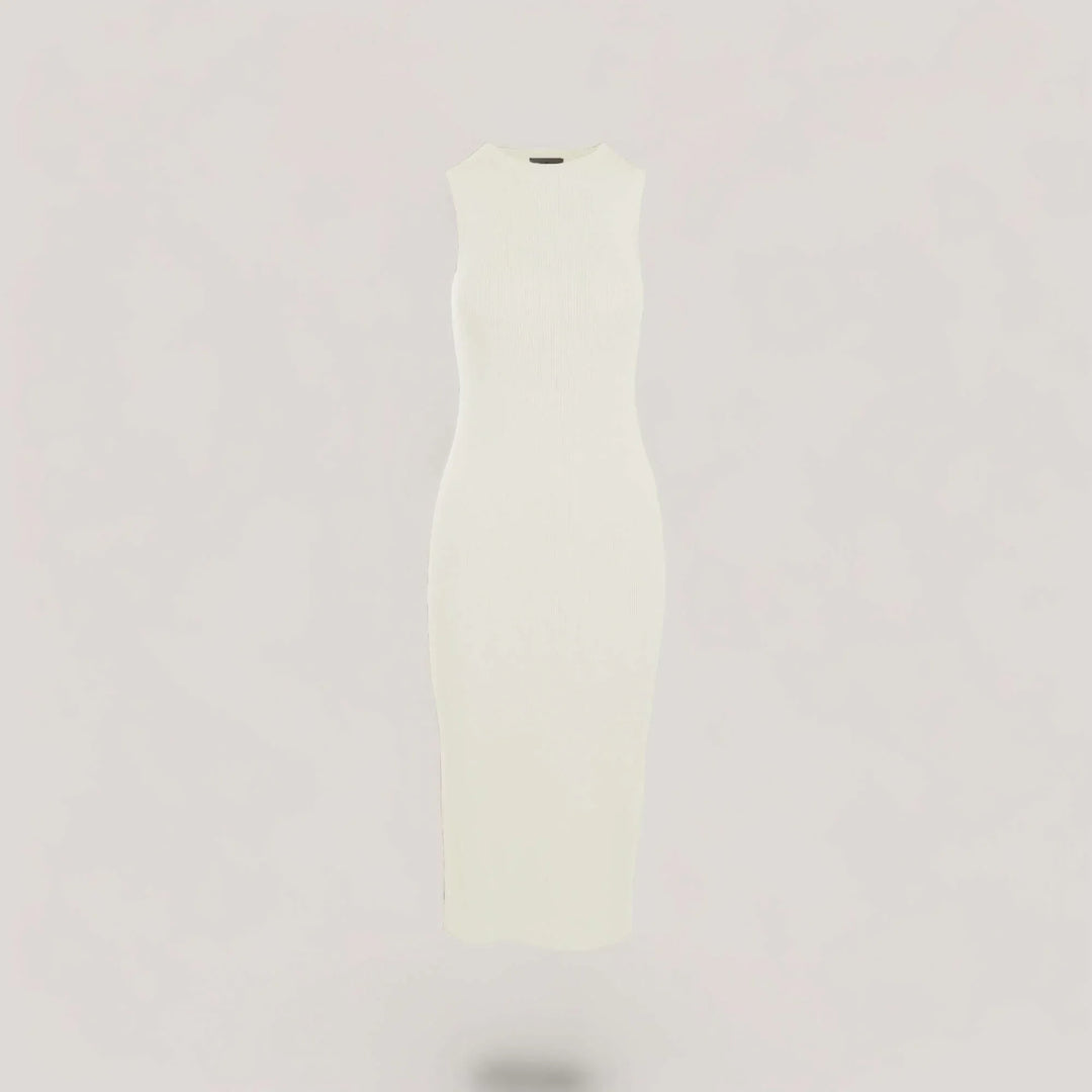 CELINE | Sleeveless Crew-Neck Rib Long Dress | COLOR: IVORY |3D Knitted by ALLTRUEIST