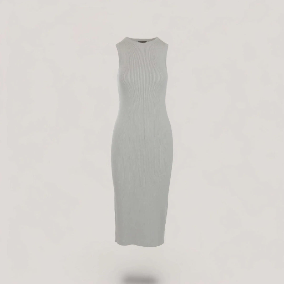 CELINE | Sleeveless Crew-Neck Rib Long Dress | COLOR: LIGHT HEATHER GREY |3D Knitted by ALLTRUEIST