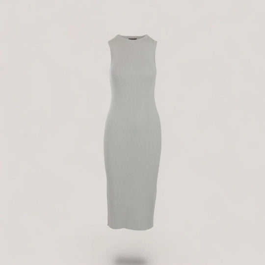 CELINE | Sleeveless Crew-Neck Rib Long Dress | COLOR: LIGHT HEATHER GREY |3D Knitted by ALLTRUEIST