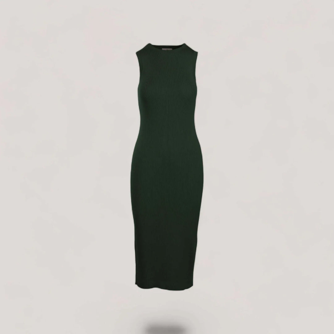 CELINE | Sleeveless Crew-Neck Rib Long Dress | COLOR: LODEN |3D Knitted by ALLTRUEIST
