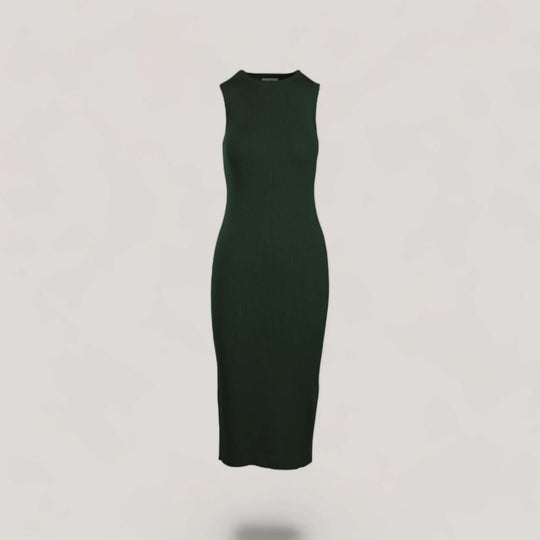CELINE | Sleeveless Crew-Neck Rib Long Dress | COLOR: LODEN |3D Knitted by ALLTRUEIST