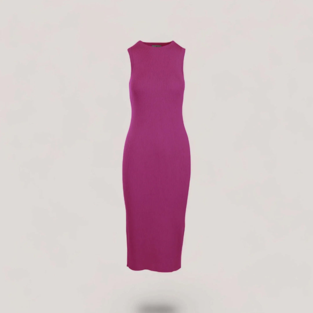 CELINE | Sleeveless Crew-Neck Rib Long Dress | COLOR: MAGENTA |3D Knitted by ALLTRUEIST