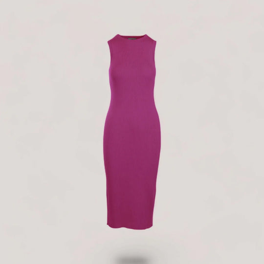 CELINE | Sleeveless Crew-Neck Rib Long Dress | COLOR: MAGENTA |3D Knitted by ALLTRUEIST