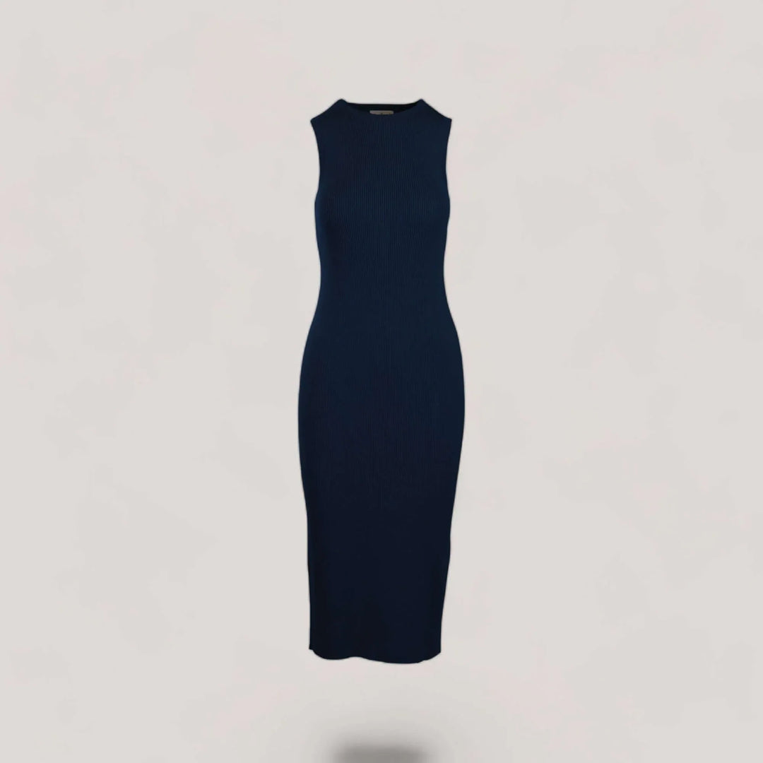 CELINE | Sleeveless Crew-Neck Rib Long Dress | COLOR: NAVY |3D Knitted by ALLTRUEIST