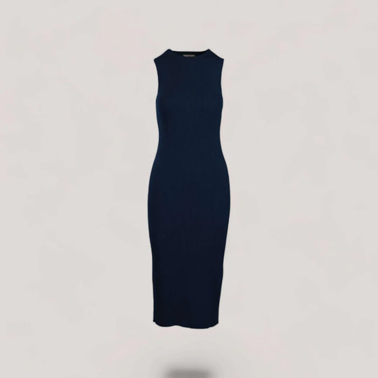 CELINE | Sleeveless Crew-Neck Rib Long Dress | COLOR: NAVY |3D Knitted by ALLTRUEIST