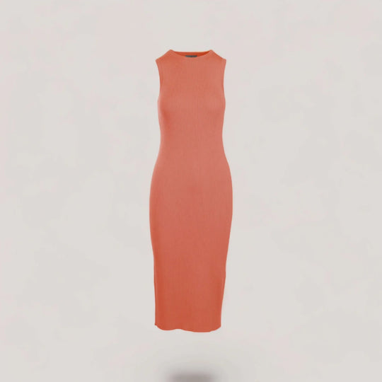 CELINE | Sleeveless Crew-Neck Rib Long Dress | COLOR: PEACH |3D Knitted by ALLTRUEIST