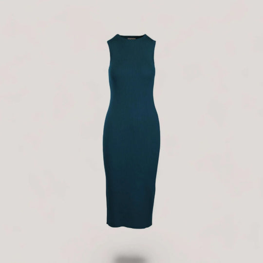 CELINE | Sleeveless Crew-Neck Rib Long Dress | COLOR: PEACOCK |3D Knitted by ALLTRUEIST