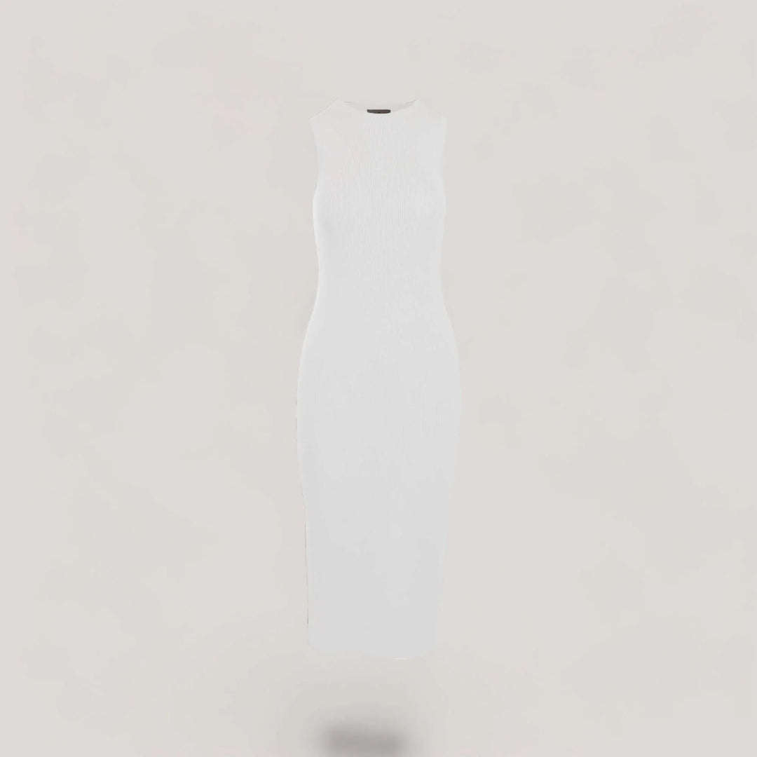 CELINE | Sleeveless Crew-Neck Rib Long Dress | COLOR: WHITE |3D Knitted by ALLTRUEIST