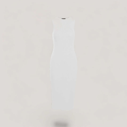 CELINE | Sleeveless Crew-Neck Rib Long Dress | COLOR: WHITE |3D Knitted by ALLTRUEIST