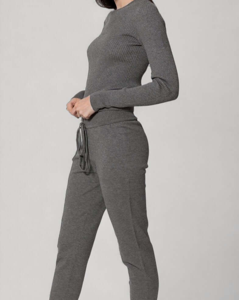 CHARLOTTE | High-Waisted Drawstring Sweatpants | COLOR: BORDEAUX, CHARCOAL, BLACK, MAGENTA, PEACOCK, NAVY, SLATE GREY, LIGHT HEATHER GREY, PEACH, LODEN, CRIMSON, LIGHT BLUE, CEMENT, IVORY, WHITE |3D Knitted by ALLTRUEIST