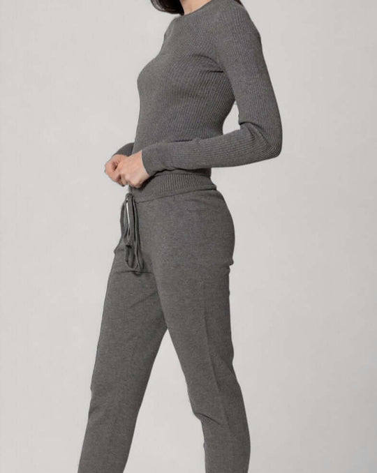 CHARLOTTE | High-Waisted Drawstring Sweatpants | COLOR: BORDEAUX, CHARCOAL, BLACK, MAGENTA, PEACOCK, NAVY, SLATE GREY, LIGHT HEATHER GREY, PEACH, LODEN, CRIMSON, LIGHT BLUE, CEMENT, IVORY, WHITE |3D Knitted by ALLTRUEIST