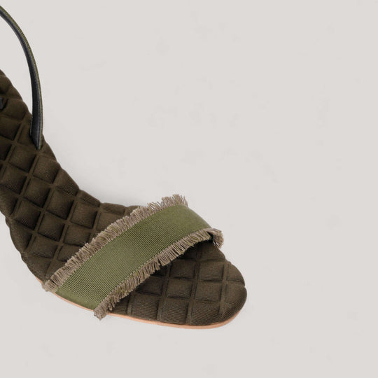 CLAUDIA | Military Green Grosgrain - Slingback Sandals by AERA New York luxury vegan shoes, quilted and stylish design from Italy