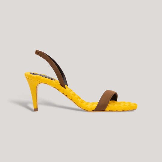 CLAUDIA | Yellow - Brown Satin Slingback Sandals | women&