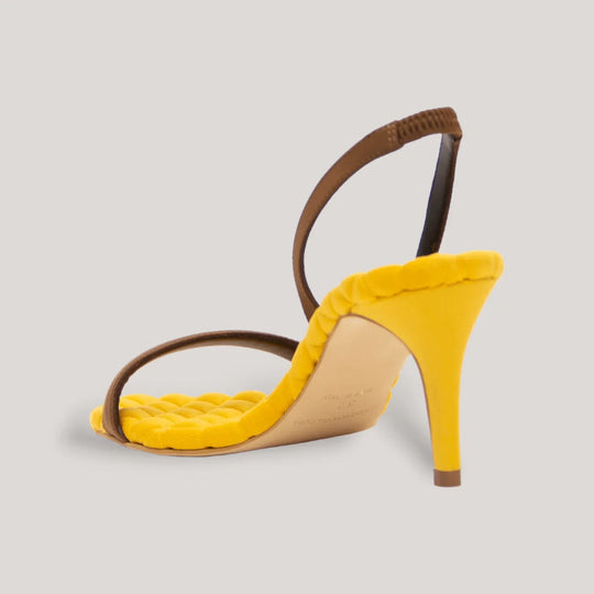 CLAUDIA | Yellow - Brown Satin Slingback Sandals | women&