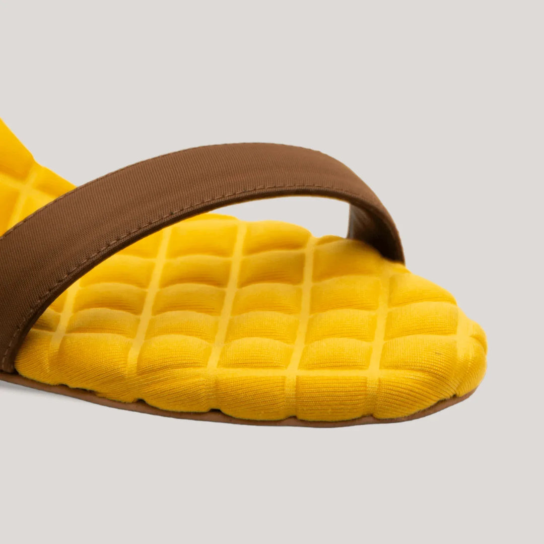 CLAUDIA | Yellow - Brown Satin Slingback Sandals | women&