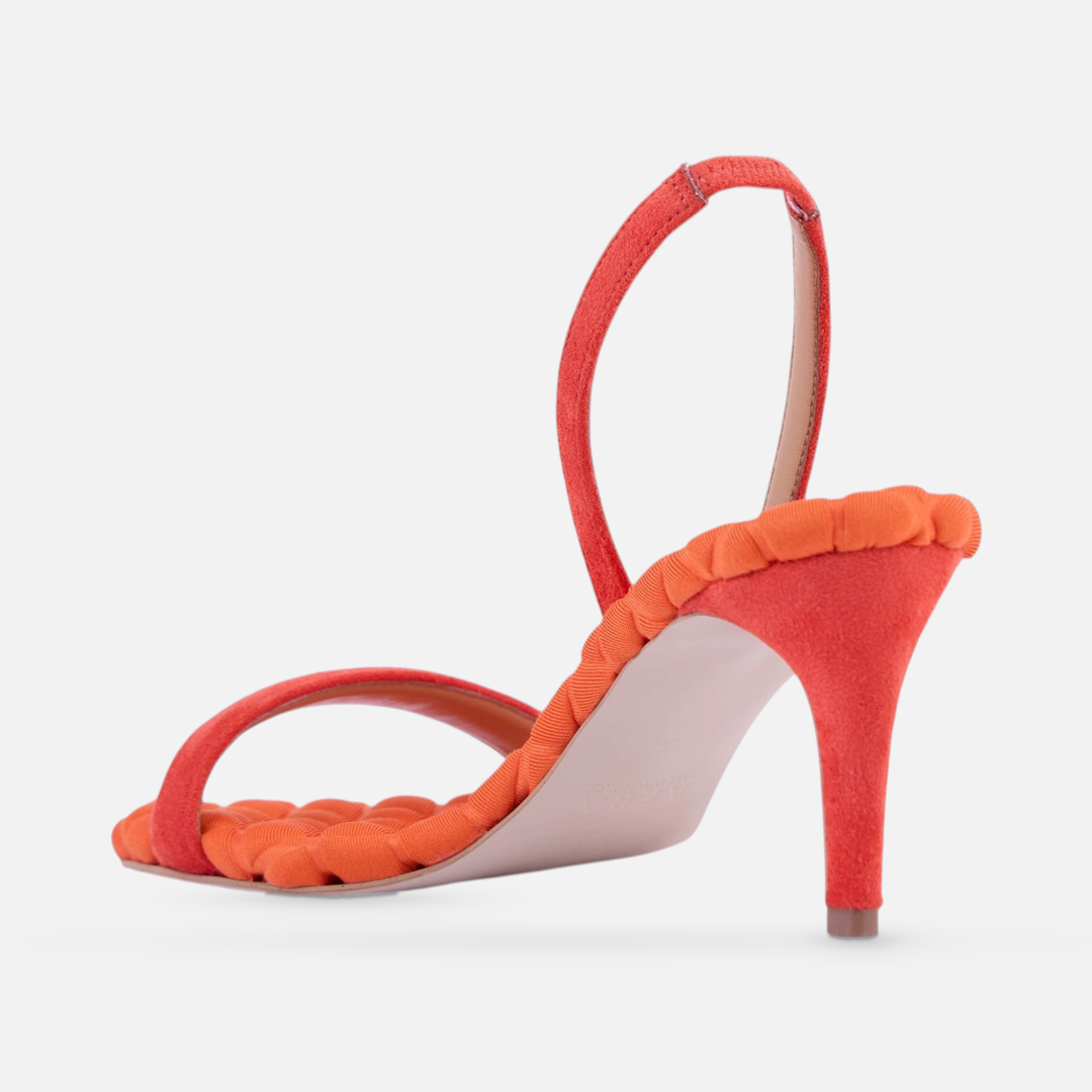 AERA CLAUDIA orange suede-effect slingback sandal, rear three-quarter view showing the heel and sole.