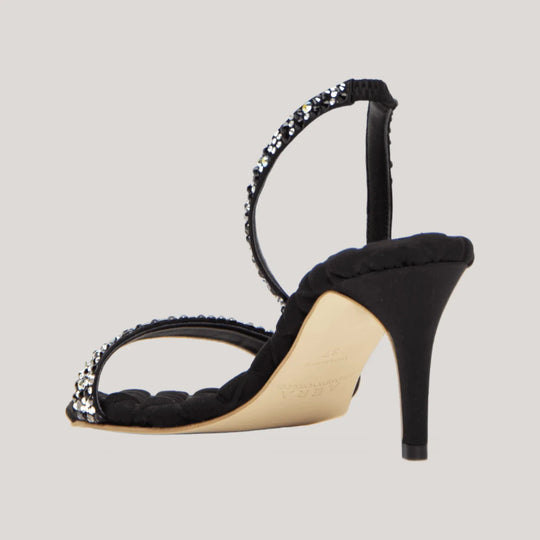 DIANA | Black Crystalized Satin Sandals | Vegan Women&