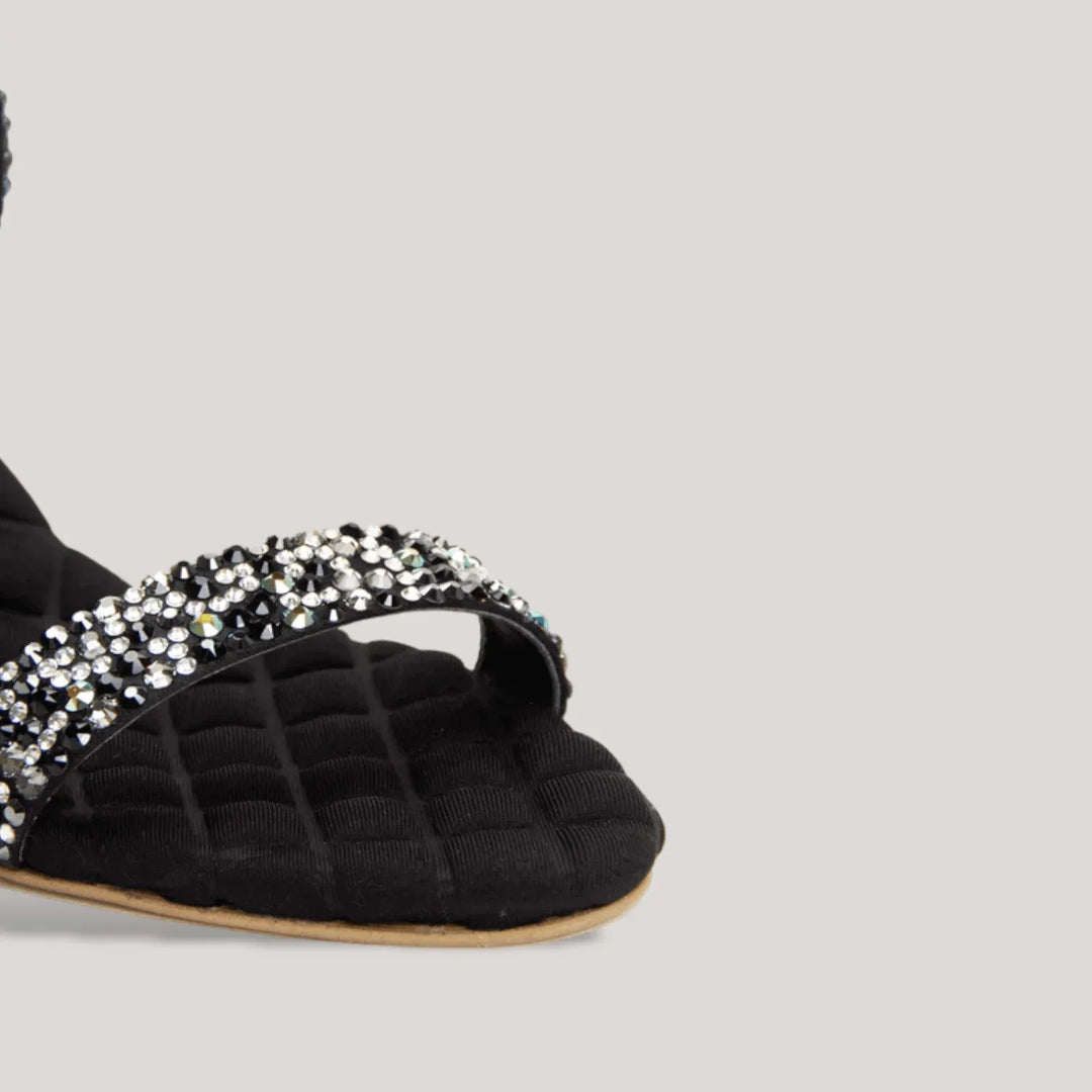 DIANA | Black Crystalized Satin Sandals | Vegan Women&