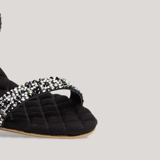 DIANA | Black Crystalized Satin Sandals | Vegan Women&