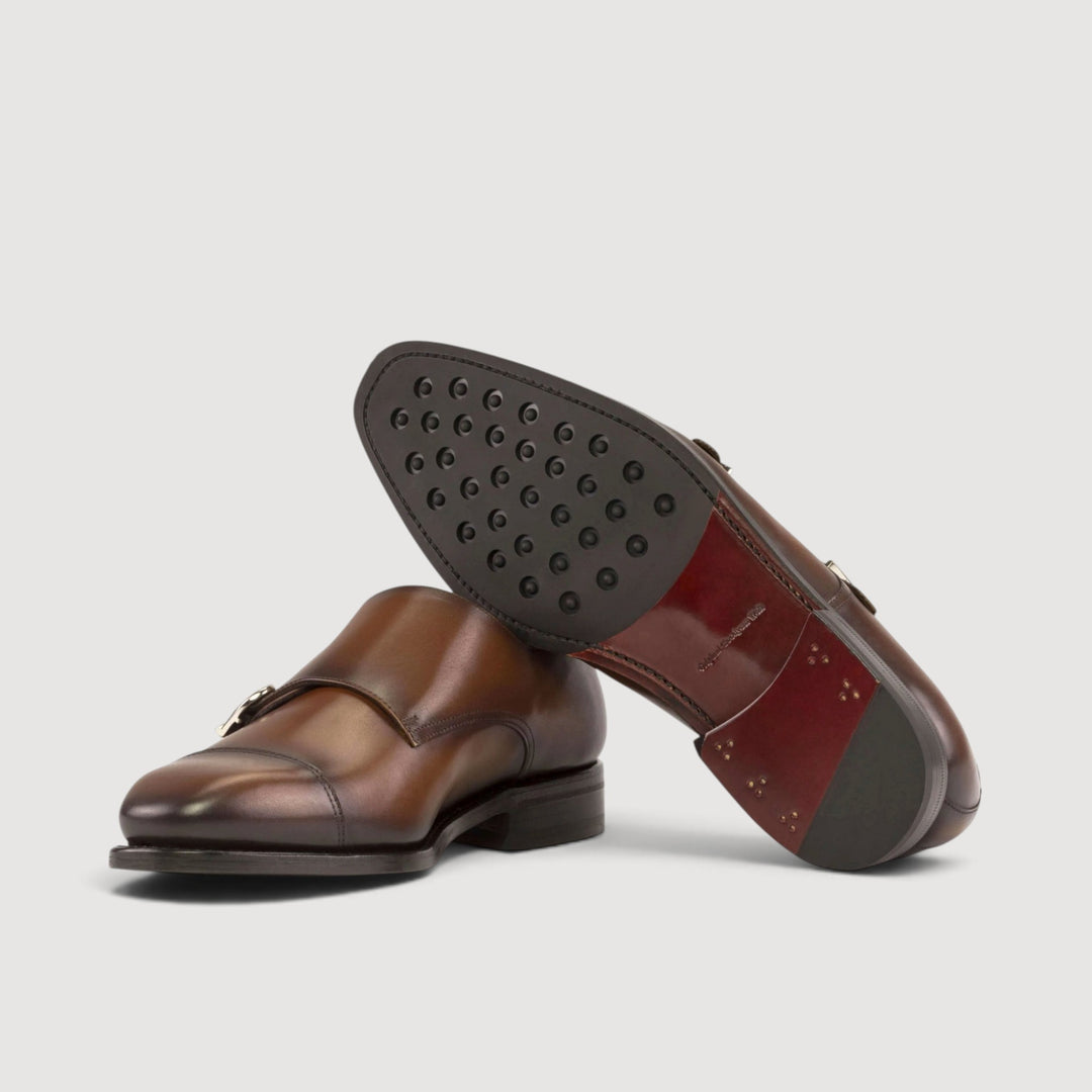 Double Monk Strap - Brown - Burnished Leather | Goodyear Welt