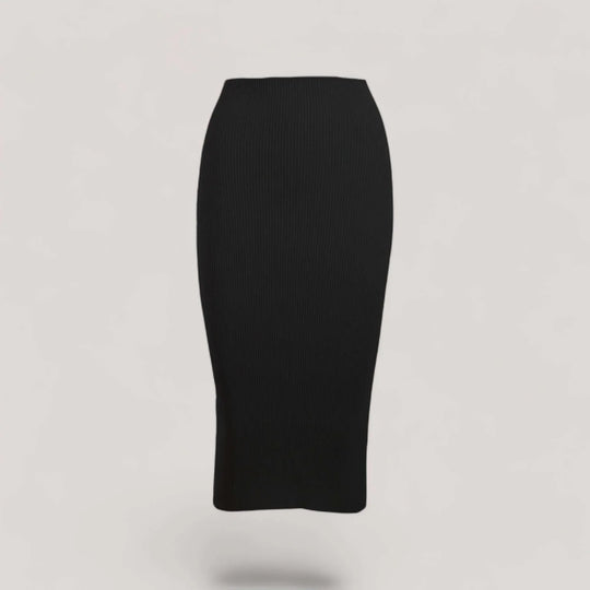 ELLERY | Ribbed High Waisted Midi Skirt | COLOR: BLACK |3D Knitted by ALLTRUEIST