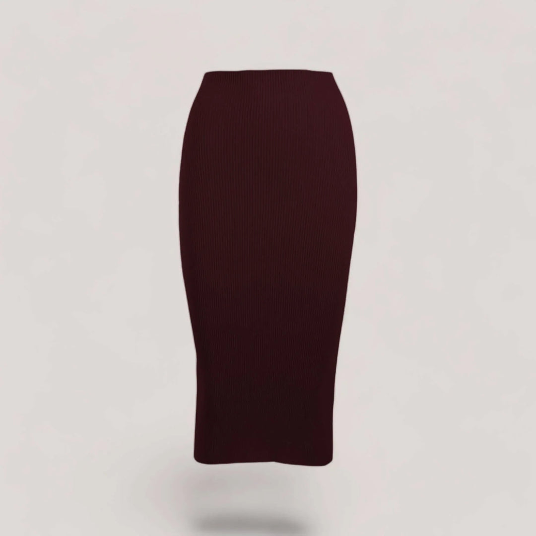 ELLERY | Ribbed High Waisted Midi Skirt | COLOR: BORDEAUX |3D Knitted by ALLTRUEIST