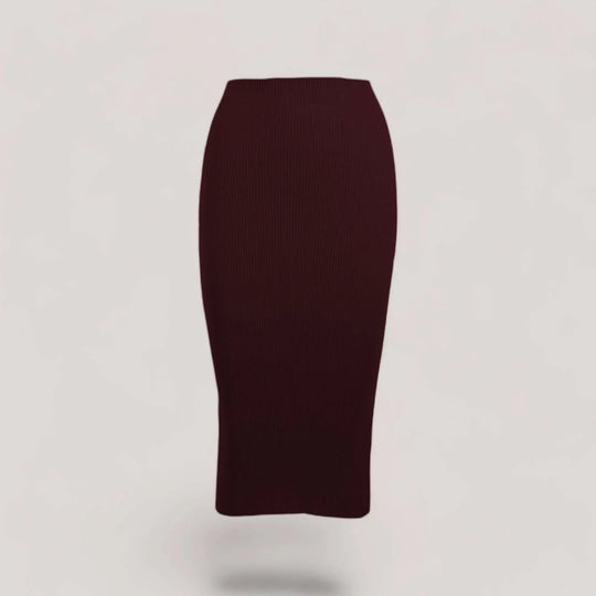 ELLERY | Ribbed High Waisted Midi Skirt | COLOR: BORDEAUX |3D Knitted by ALLTRUEIST