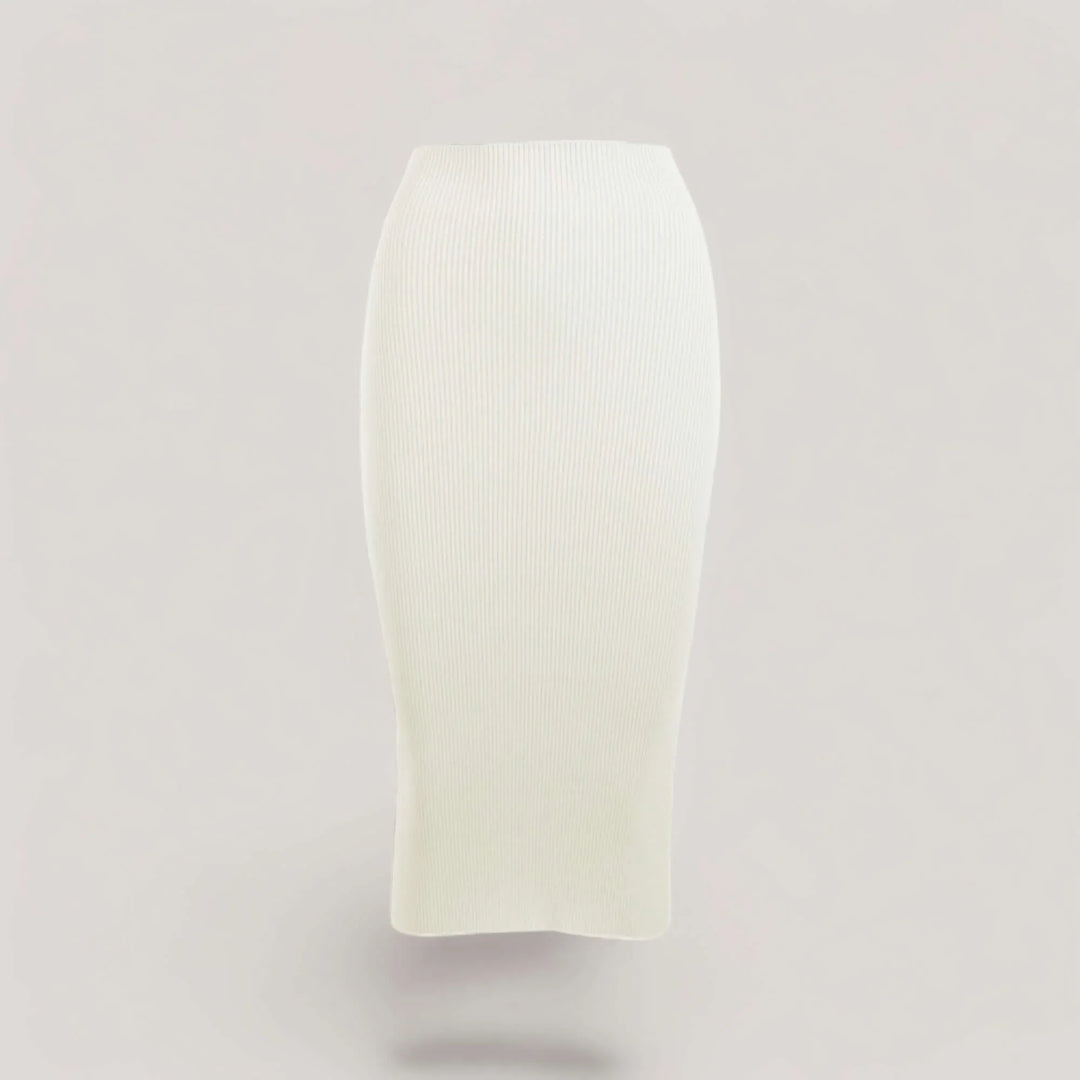 ELLERY | Ribbed High Waisted Midi Skirt | COLOR: IVORY |3D Knitted by ALLTRUEIST