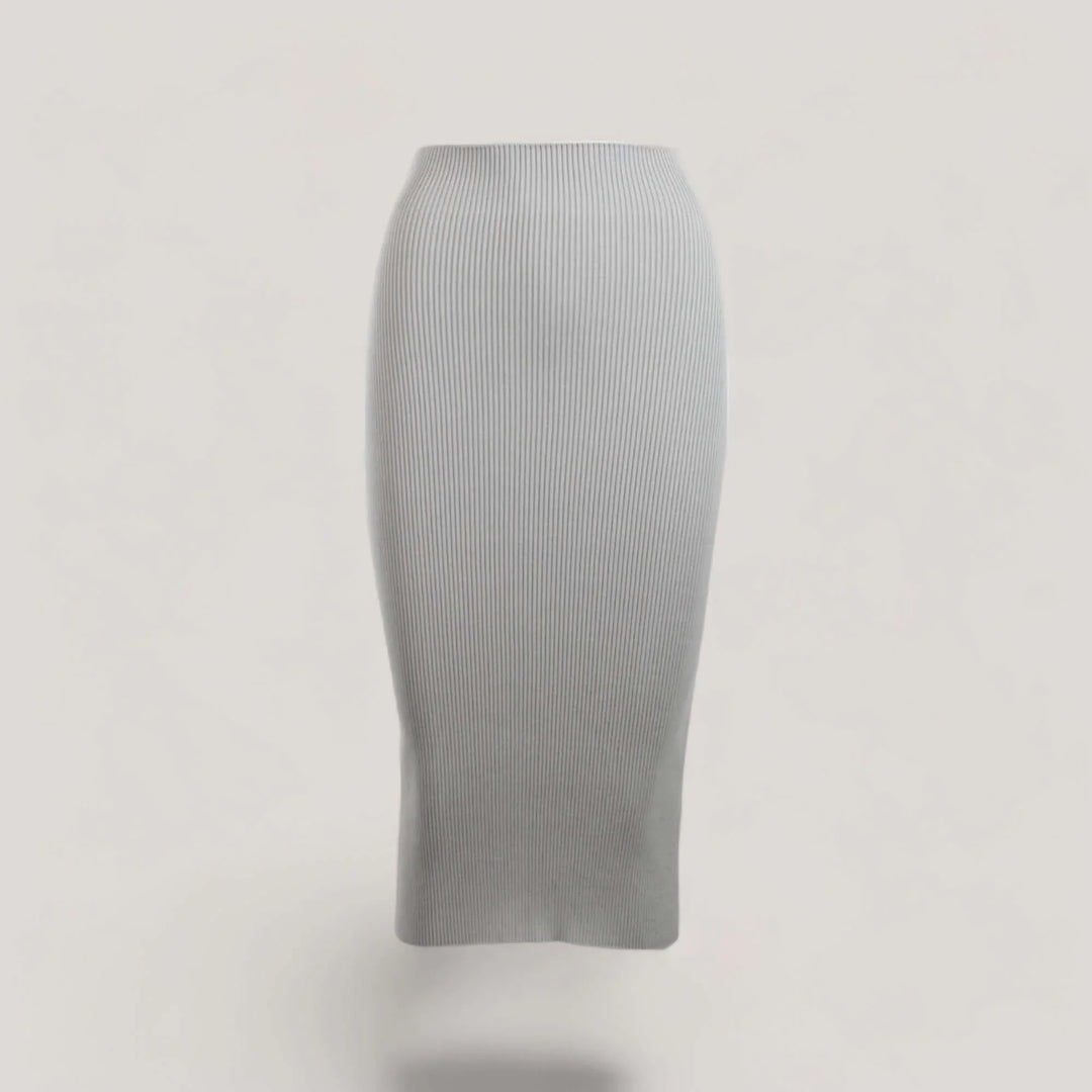 ELLERY | Ribbed High Waisted Midi Skirt | COLOR: LIGHT HEATHER GREY |3D Knitted by ALLTRUEIST