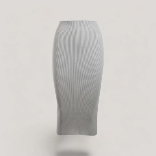 ELLERY | Ribbed High Waisted Midi Skirt | COLOR: LIGHT HEATHER GREY |3D Knitted by ALLTRUEIST