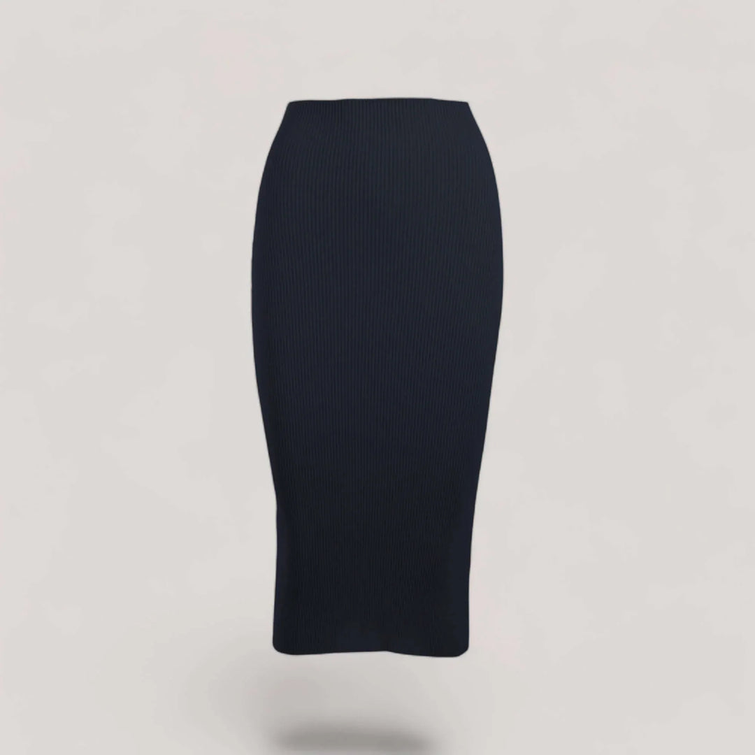 ELLERY | Ribbed High Waisted Midi Skirt | COLOR: NAVY, LODEN, MAGENTA, CEMENT, PEACH, BLACK, CHARCOAL, BORDEAUX, PEACOCK, SLATE GREY, LIGHT HEATHER GREY, CRIMSON, IVORY, LIGHT BLUE, WHITE |3D Knitted by ALLTRUEIST