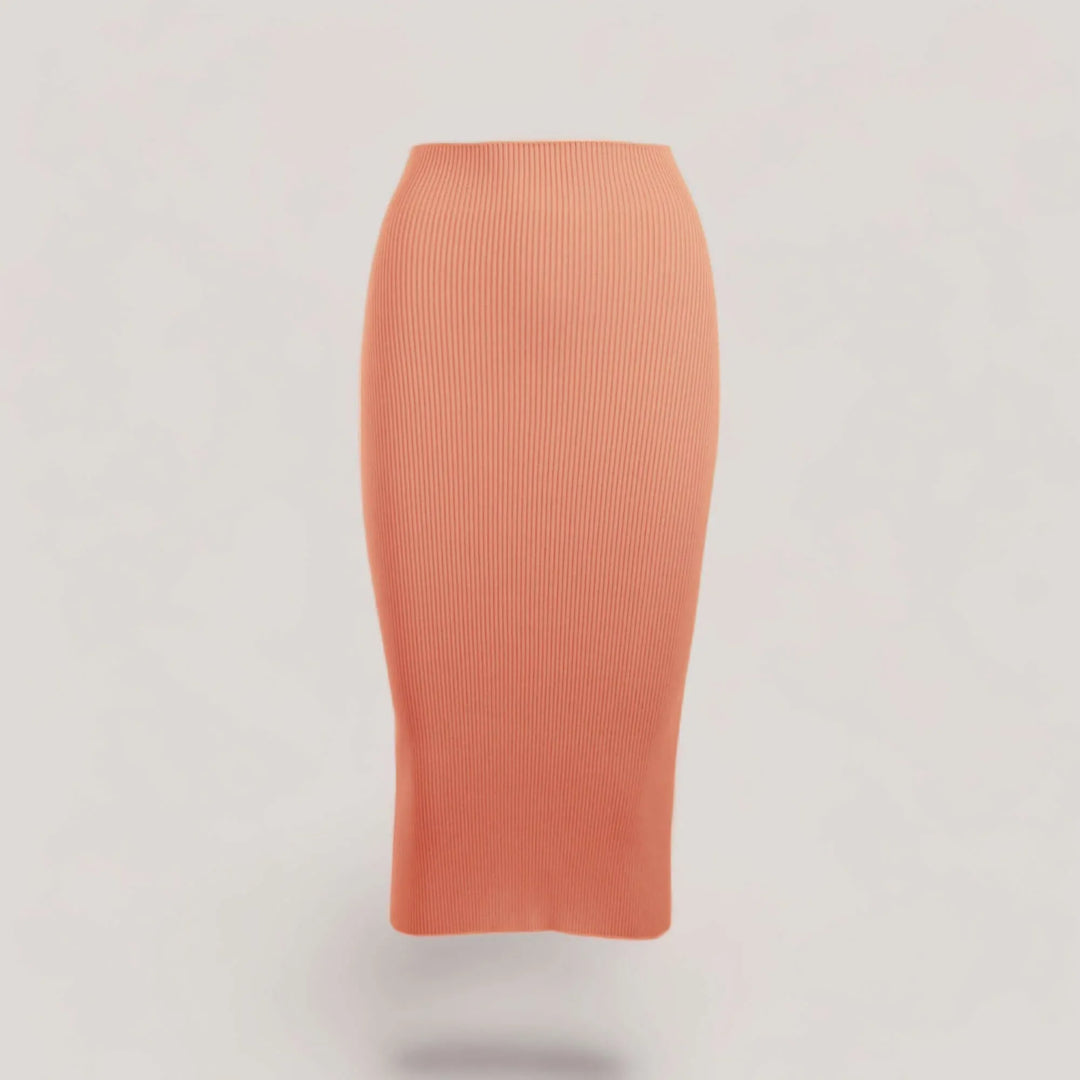 ELLERY | Ribbed High Waisted Midi Skirt | COLOR: PEACH |3D Knitted by ALLTRUEIST