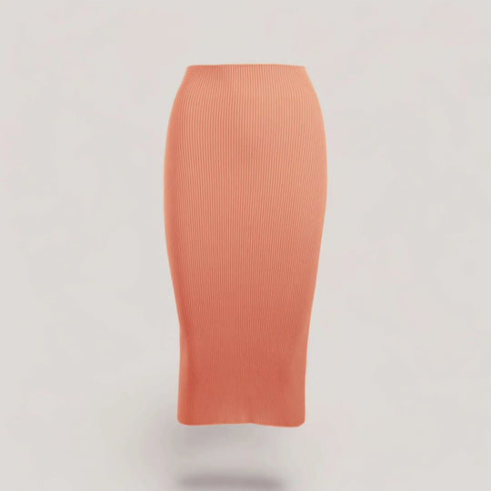 ELLERY | Ribbed High Waisted Midi Skirt | COLOR: PEACH |3D Knitted by ALLTRUEIST