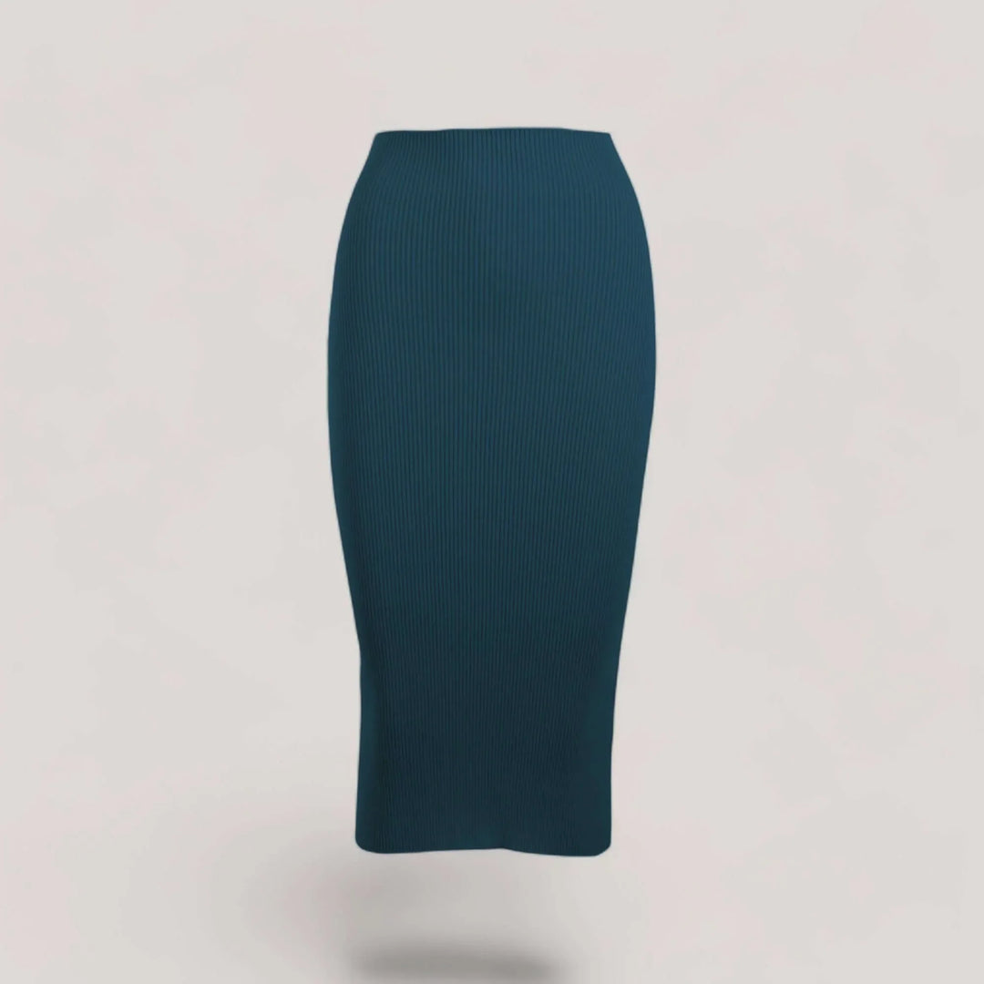 ELLERY | Ribbed High Waisted Midi Skirt | COLOR: PEACOCK |3D Knitted by ALLTRUEIST