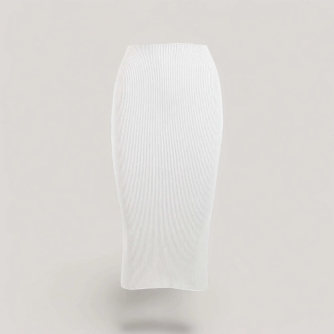 ELLERY | Ribbed High Waisted Midi Skirt | COLOR: WHITE |3D Knitted by ALLTRUEIST