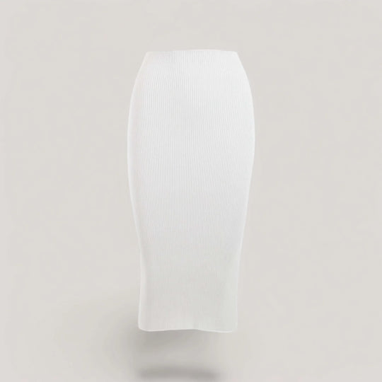 ELLERY | Ribbed High Waisted Midi Skirt | COLOR: WHITE |3D Knitted by ALLTRUEIST