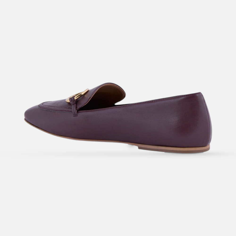 AERA ELLA chestnut nappa-effect loafer, rear three-quarter view showing the heel and sole.