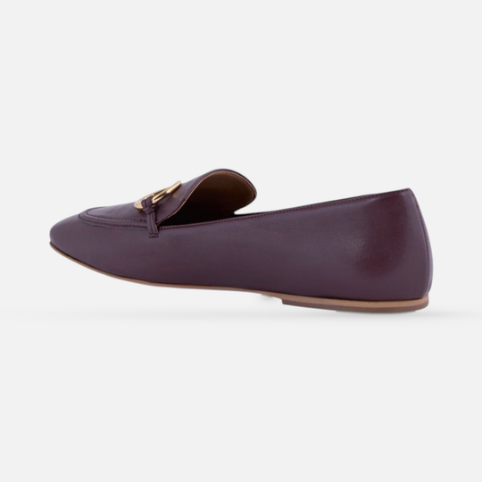 AERA ELLA chestnut nappa-effect loafer, rear three-quarter view showing the heel and sole.