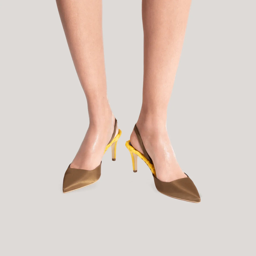 GABRIELLA | Yellow - Brown Satin Slingback Pumps | women's shoes | AERA | ALLTRUEIST