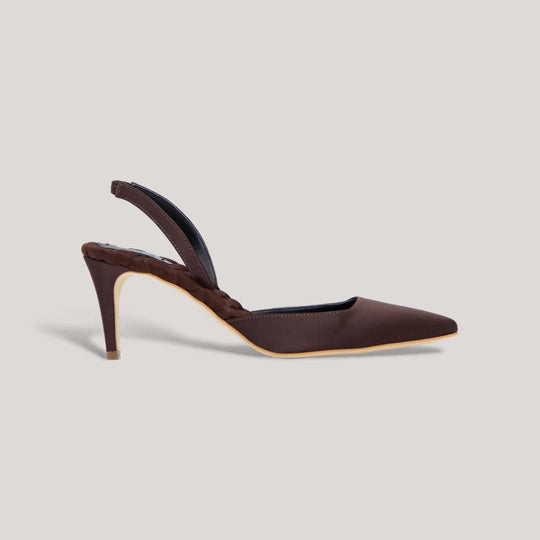 GABRIELLA | Brown - Satin Slingback Pumps | Women&