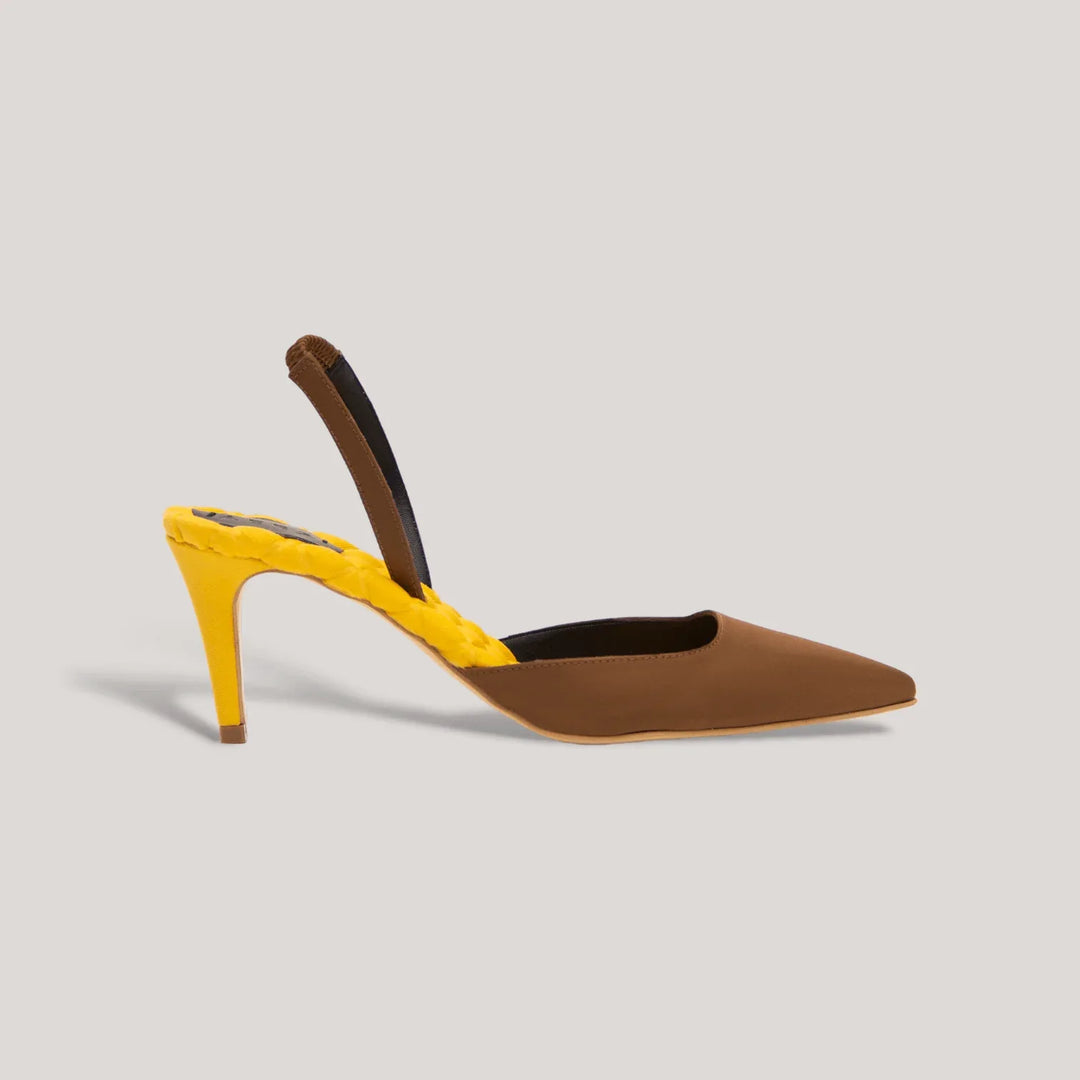 GABRIELLA | Yellow - Brown Satin Slingback Pumps | women's shoes | AERA | ALLTRUEIST